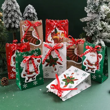 4 adet Kraft Kağıt Şeker Çerez Çanta Noel Baba Çocuklar Hediye Paketleme Çantaları Parti Favor Noel Noel Yeni Yıl Navidad Dekorasyon