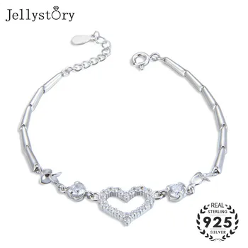 Jellystory Moda 925 Gümüş Zincir Bilezik Kadınlar için Kalp şeklinde Yaratıcı Zirkon Taş Bağlantı Bilezik Düğün doğum günü hediyesi