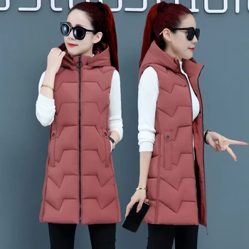 Br 2023 Yeni Marka Kış kadın ceketi Rüzgar Geçirmez Sıcak Uzun Pamuklu Yelek Rahat Kolsuz kapşonlu femme ceket yelek
