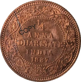 Ingiliz Doğu Hindistan Victoria İmparatoriçe 1887 1/4 Anna Dharstate Kırmızı Bakır Kopya Para Hatıra paraları