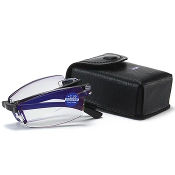 Katlanabilir Çerçevesiz okuma gözlüğü Erkekler Anti Mavi Taşınabilir Tr90 Tapınak Plastik Presbiyopik Gözlük Kadın Mini Ultra Hafif Ücretsiz Kılıf