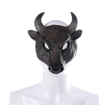 Cadılar Bayramı karnaval parti siyah Buffalo yüz Cosplay öküz boynuz gerçekçi hayvan maskesi ile