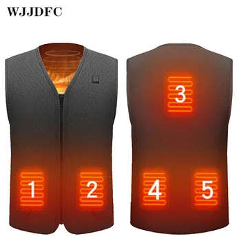 WJJDFC 5 alanlar erkekler ısıtmalı yelek akıllı ısıtma pamuk yelek USB kızılötesi elektrikli ısıtma yelek kadın termal kış sıcak ceket