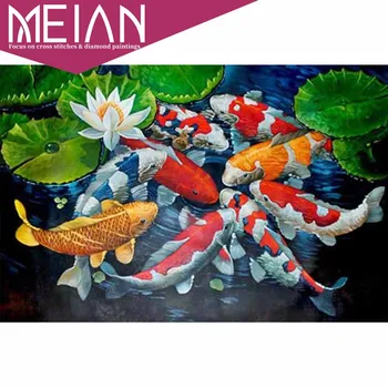 2021 Meian Balık DİY 3D Elmas Nakış japon balığı Elmas Boyama Atlar Mozaik Elmas Tam Derleme İğne