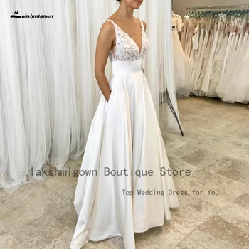 Prenses Beyaz düğün elbisesi Kadınlar için 2022 Zarif Gelin Elbise Saten Bir Çizgi düğün elbisesi es Cepler Vestido de Novia