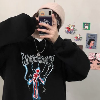 Erkekler Kadınlar Kış Uzun Kollu Kazak Streetwear Gotik hoodie Yeni Harajuku Kapüşonlu Sweatshirt Retro İskelet Baskı Koyu Punk