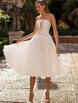 Kısa düğün elbisesi 2021 Basit Bir Çizgi düğün elbisesi Yumuşak Saten Kısa Gelin Elbise Zarif Boho Gelinlikler Türkiye Vestid