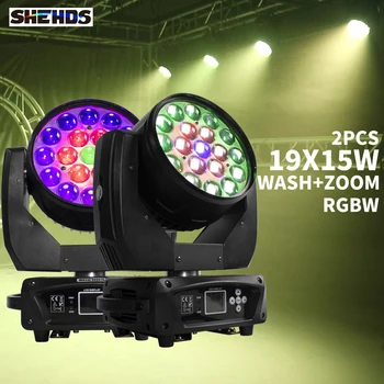 SHEHDS 2 ADET ışın + Yıkama 19x15W RGBW Yakınlaştırma Hareketli Kafa Aydınlatma Disko KTV Parti Ücretsiz Hızlı Kargo