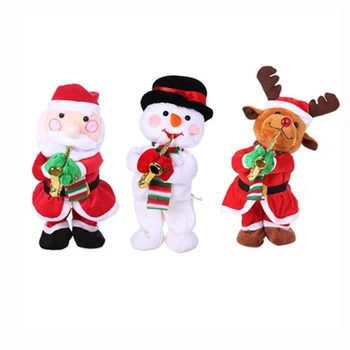 Noel Baba Kardan Adam Geyik Elektrikli Şarkı Dans Saksafon İle Noel Peluş oyuncak bebekler Düğün Parti Yapmak Sürpriz Noel Hediyeleri