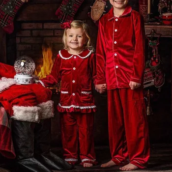 Kırmızı Noel aile pijamaları Setleri Altın Çocuk Çocuk Noel Elbise Elbise Toddler Pjs Navidad Ropa 2022 Cosplay Tatil