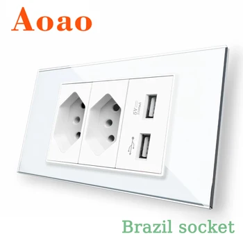 USB Brezilya soket fiş 2A hızlı şarj Cam panel yanmaz malzeme 110V-240V 10A ev elektrik fişi soket