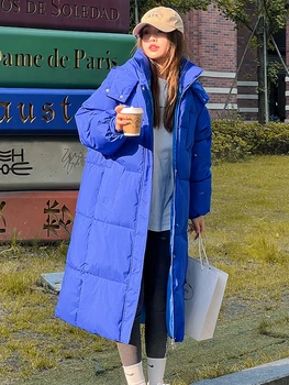 -30 Derece Kış Kadın Kapşonlu Parkas X-uzun Ceketler Rahat Kalın Sıcak Rüzgar Geçirmez Ceket Kadın Dış Giyim Uzun Streetwear Boyutu 3XL