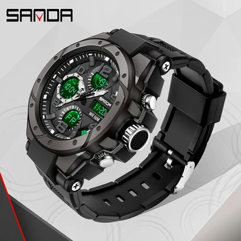 SANDA Marka İzle Dijital Spor Kol Saati Moda Darbeye Dayanıklı Kronometre Saat İkili Zaman Aydınlık Ekran erkek Saat Hediye İçin