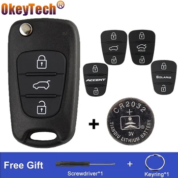 OkeyTech Hyundai Araba Anahtarı Kabuk Kia K2 K5 Rio 3 Picanto Ceed Cerato Sportage 3 Düğmeler Çevirme Anahtarı Durum Kapak CR2032 Pil