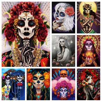 Şeker Kafatası Meksika Ölü Sanat AB Elmas Mozaik Resim Tam Matkaplar Catrina Tehuana Çapraz Dikiş Zanaat Odası Dekor