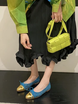 Kadın Flats Loafers Daliy Ayakkabı Yuvarlak Ayak Dantel Yay Tasarım Sonbahar Bahar Kayma Mavi Pembe Siyah Bej Elbise Ayakkabı Kadın Boyutu 39