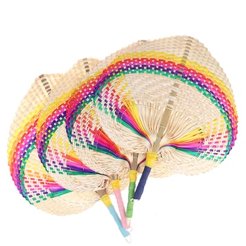 1 Adet Gökkuşağı Pushan Sanat El Yapımı Fan Şeftali Şekilli Bambu Fan Yaz Serin Hava Fanı DIY Karakteristik