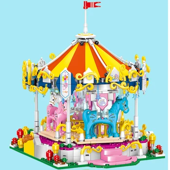 792 ADET Merry-go-round Şehir Eğlence Parkı Atlıkarınca DIY Tuğla Mini Modeli Yapı Taşları çocuk Doğum Günü oyuncak seti Hediyeler