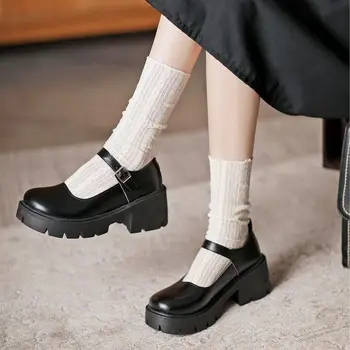 Kadın Öğrenci Ayakkabı Japon Tarzı Ayak Bileği Kayışı yuvarlak burunlu yüksek Topuklu Platform deri ayakkabı Sevimli Lolita JK Kızlar Mary Jane Ayakkabı