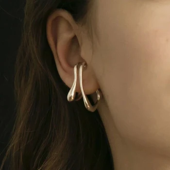 Şık Altın Gümüş Renk Çift U Kulak Manşet Düzensiz Geometrik Küpe Sahte Piercing Kulak Manşet Küpe Kadınlar için Moda