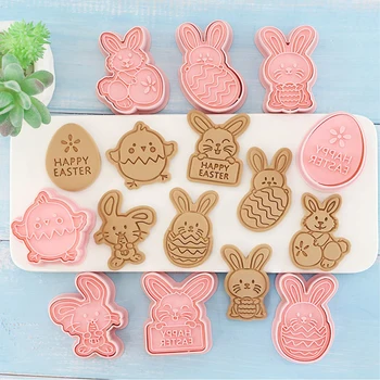8 Adet Paskalya Çerez Kesiciler 3D Tavşan Yumurta Karikatür Tavşan Kalıpları Pişirme Araçları kurabiye damgası Embosser Dekorasyon Pişirme Pişirme Araçları