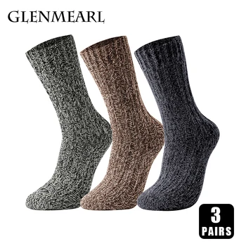 3 Pairs Merinos Yünü Çorap Erkekler için Süper Kalın Sıcak Kar Kış Çorap Yüksek Kaliteli Rahat Açık erkek Yumuşak Kadın orta çorap