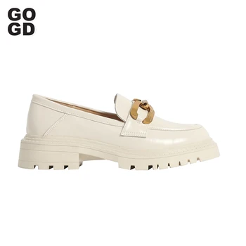 GOGD Bahar Ayakkabı Kadın Hakiki deri makosenler Platformu Yüksek Topuklu Kadın Sonbahar Kaliteli Ayakkabı Beyaz Moda Ayakkabı Bayanlar
