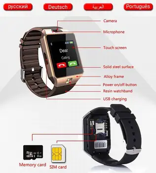 DZ09 akıllı bluetooth saat Desteği Telefon Görüşmesi SMS Kamera MP3 Müzik Sım Kart Mikro SD Kart Smartwatch Açık Spor Yetişkinler İçin çocuk
