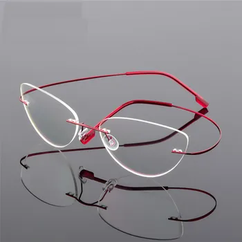 Çerçevesiz Gözlük Çerçeve Titanyum alaşım Ultralight Gözlük Çerçevesiz Kedi Göz Vidasız Gözlük Miyopi Optik Çerçeve F860