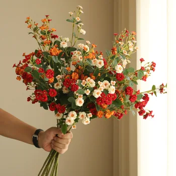 Uzun şube simülasyon küçük gül, gül high-end simülasyon çiçek dekorasyonu, ev oturma odası vazo çiçek düzenleme