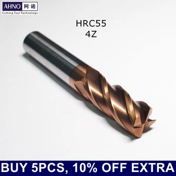 AHNO Tungsten Karbür CNC Freze Araçları Freze Uçları HRC55 Güncellenmiş AlCr bazlı Bakır Kaplama 4 Bıçakları Fabrika Satış Mağazaları