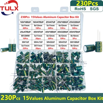 230 Adet / kutu Kapasitör Kiti Alüminyum Elektrolitik Kapasitörler Seti 15 Değerleri 16V 25V 35V 50V 1uF-470uF Çeşitli Kiti Depolama Düşük ESR