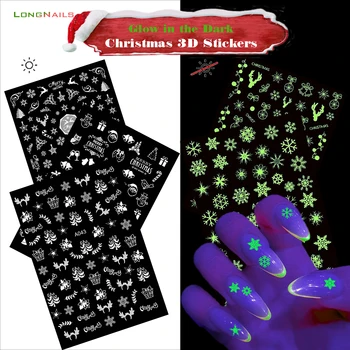 16 sheets / lot Merry Christmas Çıkartmalar Karanlık Kış 9.5*6.5 cm Aydınlık Jingle Bell Elk Kar DIY Tırnak 3D Çıkartmalar NL136