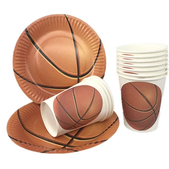 Omilut Basketbol Tema Parti Tek Kullanımlık Tabaklar / Bardaklar Dekor Basketbol Parti Bebek Duş Çocuk Basketbol Sportif Malzemeleri