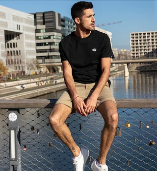 W2810-Yaz kısa kollu yeni erkek giysileri erkek yuvarlak boyun saf pamuk saf renk işlemeli Sokak T-shirt.