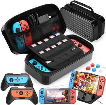 Mooroer Çantası Nintendo Anahtarı, 11 in 1 Nintendo Anahtarı Taşıma çantası 2 Joy-con Sapları, Ayarlanabilir PlayStand,, Siyah