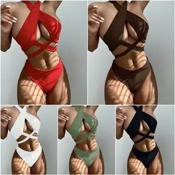Kadın Bölünmüş Mayo Seksi Boyun Askısı Katı Bikini 2 Parça Set mayo Kadınlar Seksi Monokini Dize Tasarımcı Mayo