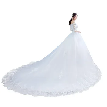 2023 yeni uzun firar rüya prenses Kore tarzı uzun kollu ince boyun firar yarım kollu özel düğün elbisesi