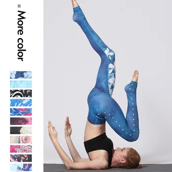 Yoga giysileri kadın sıkı bel kaldırma kalça ayak pantolon spor spor dans baskı yoga pantolon