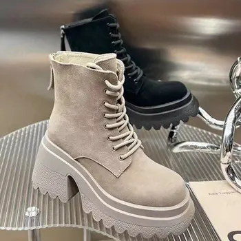 Kış Marka Kadınlar Yüksek Topuklu Süet Chelsea yarım çizmeler 2022 Yeni Tasarımcı Takozlar spor rahat ayakkabılar Bayanlar Fermuar Kar Botas