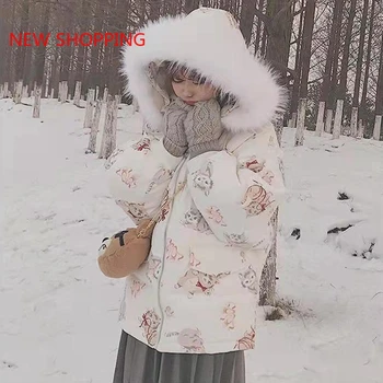 Japon Tatlı Kawaii Pamuk Ceket Kadın Kış Artı Kadife Kalınlaşma Aşağı Ceket Kız Öğrenci Kar Giyim Giyim parkas siyah