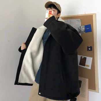 Kürk kuzu ceket erkek Peluş kalınlaşmış pamuk ceket Kore moda kış pamuk ceket yakışıklı ceket
