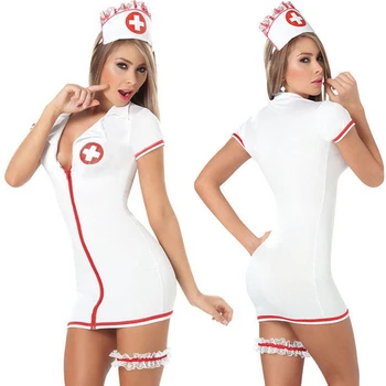 Kadın Seksi Iç Çamaşırı hemşire üniforması Günaha Kostümleri Elbise Seti Rol Yapma V Boyun Kısa Kollu Fantezi Doktor Cosplay Seti