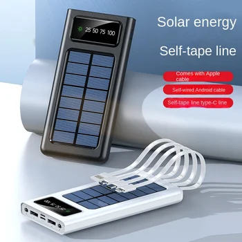 Solar şarj bankası 30000mAh USB hızlı kendinden telli mobil güç açık güçlü ışık el feneri kamp acil aydınlatma şarj kiti