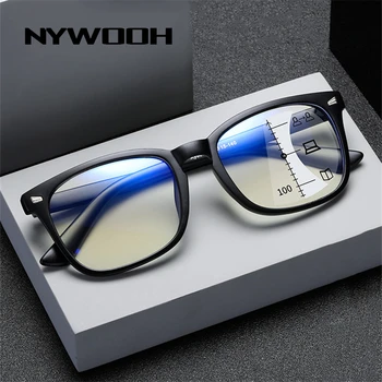 NYWOOH Multifokal İlerici okuma gözlüğü Erkekler Kadınlar Kare Anti mavi ışık gözlük Reçete Diopters bilgisayar gözlük